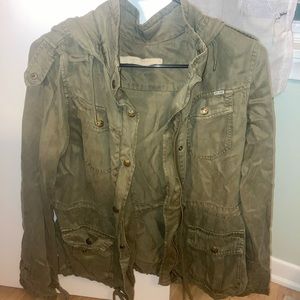 Oversized fit army green long utility jacket